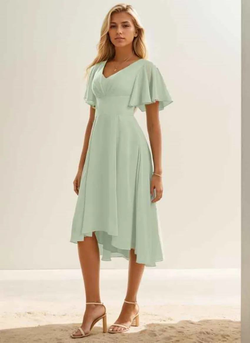 Elegant Women's Evening Dress Chiffon V-neck Short Sleeved A-line Tea Long Wedding Guest Dress Formal Party Dress Customized
Elegant Women's Evening Dress Chiffon V-neck Short Sleeved A-line Tea Long Wedding Guest Dress Formal Party Dress Customized