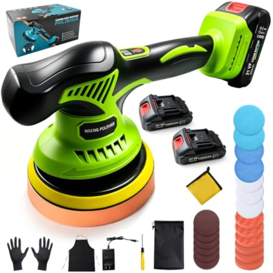 Cordless Car Buffer Polisher with 2x2.0Ah 21V Batteries, 8 Variable Speed Car Orbital Polisher 2800-6000RPM Car Polishing Kit w
Cordless Car Buffer Polisher with 2x2.0Ah 21V Batteries, 8 Variable Speed Car Orbital Polisher 2800-6000RPM Car Polishing Kit w