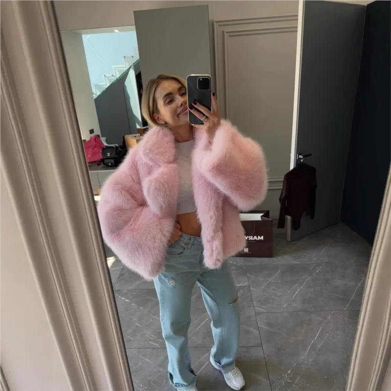 Mixed fur fluffy short pink coat for women
Mixed fur fluffy short pink coat for women