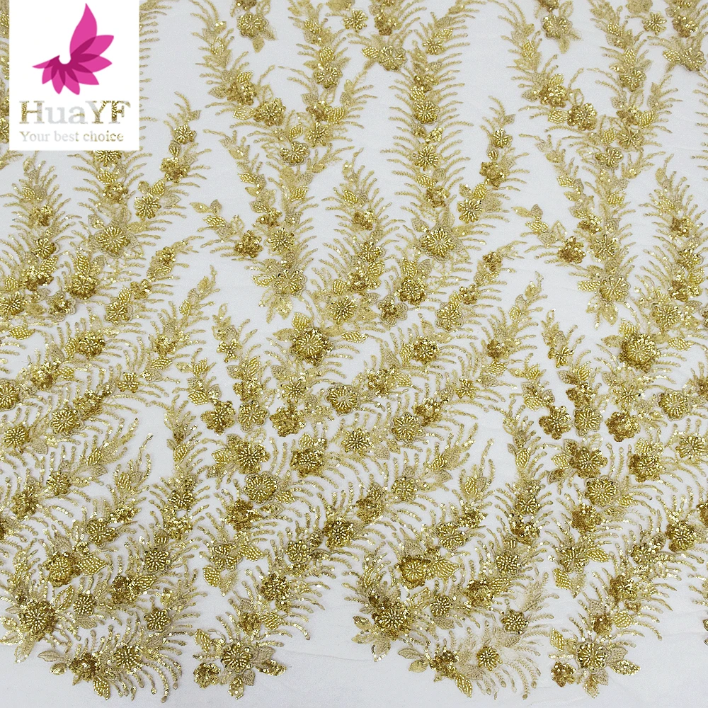 High Quality Gold New Evening Dress 3D Flowers Embroidery Lace Fabric With Sequins And Beads Material 5 Yards HY1931
High Quality Gold New Evening Dress 3D Flowers Embroidery Lace Fabric With Sequins And Beads Material 5 Yards HY1931