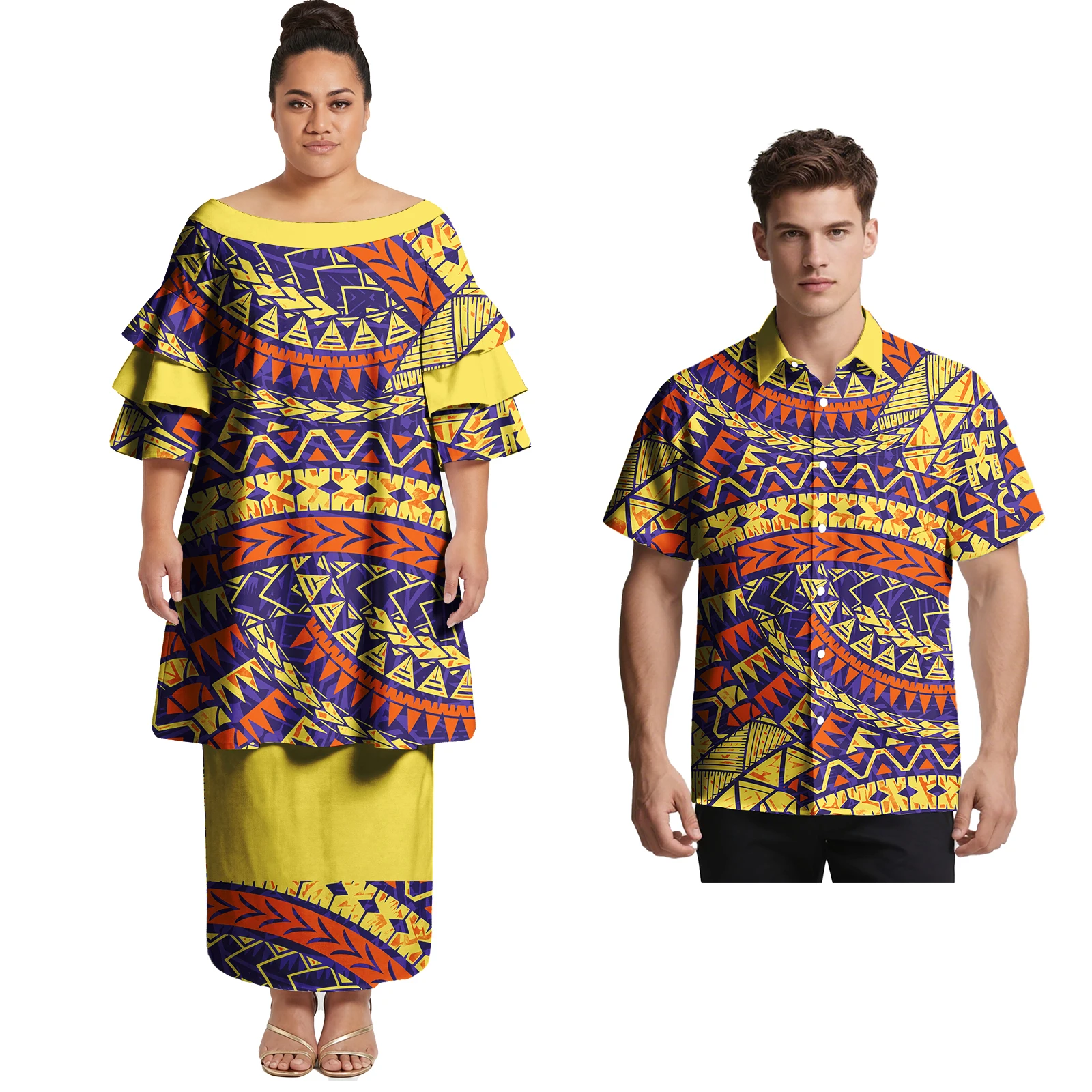 Custom New Arrivals Couple of Set Hawaiian Beach Men Shirts Samoan Polynesian Tribal Cascading Ruffle Sleeve Women Puletasi Suit
Custom New Arrivals Couple of Set Hawaiian Beach Men Shirts Samoan Polynesian Tribal Cascading Ruffle Sleeve Women Puletasi Suit