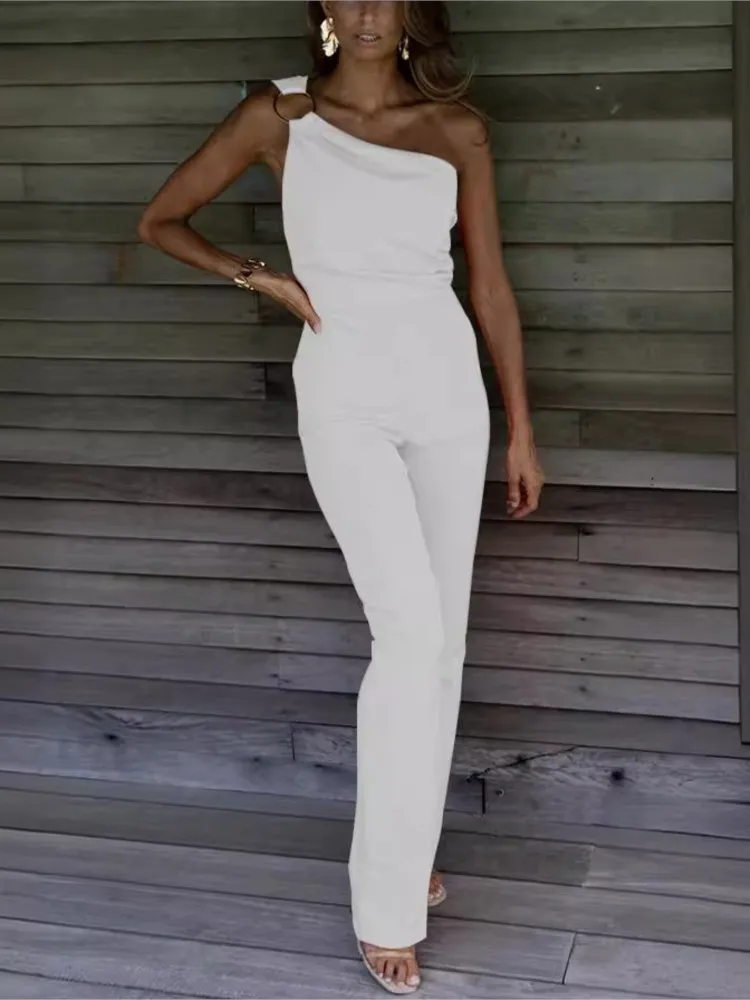Spring Summer New Women's Solid Color Sexy Sleeveless Single Shoulder Diagonal Collar Jumpsuit Casual Pants Set
Spring Summer New Women's Solid Color Sexy Sleeveless Single Shoulder Diagonal Collar Jumpsuit Casual Pants Set