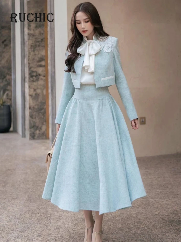 Elegant Women's Fashion 2 Pcs Set Lace Contrast Color Coat High Waist Folds A-line Mid-Calf Skirt Suit for Autumn 2024 Trend
Elegant Women's Fashion 2 Pcs Set Lace Contrast Color Coat High Waist Folds A-line Mid-Calf Skirt Suit for Autumn 2024 Trend
