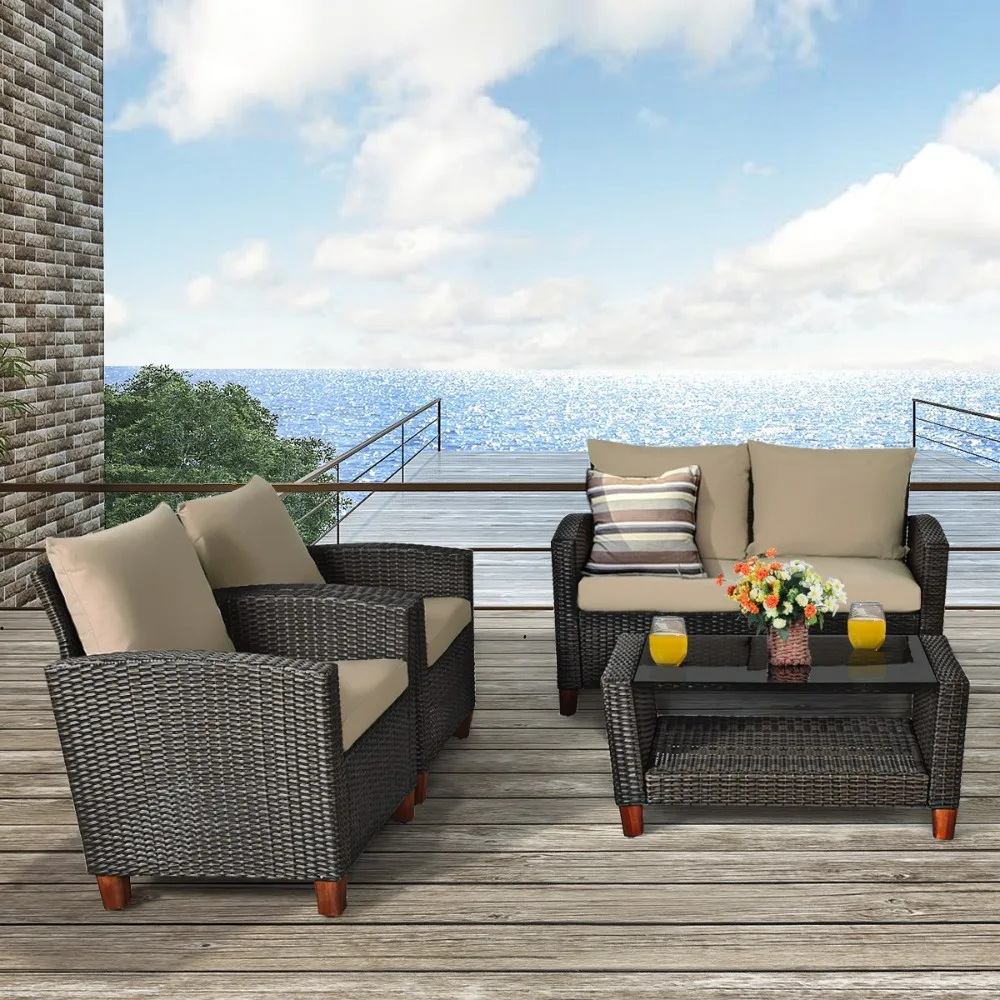 8 PCS Patio Rattan Furniture Set Solid Wood Leg Cushioned Sofa Set Steel Frame
8 PCS Patio Rattan Furniture Set Solid Wood Leg Cushioned Sofa Set Steel Frame