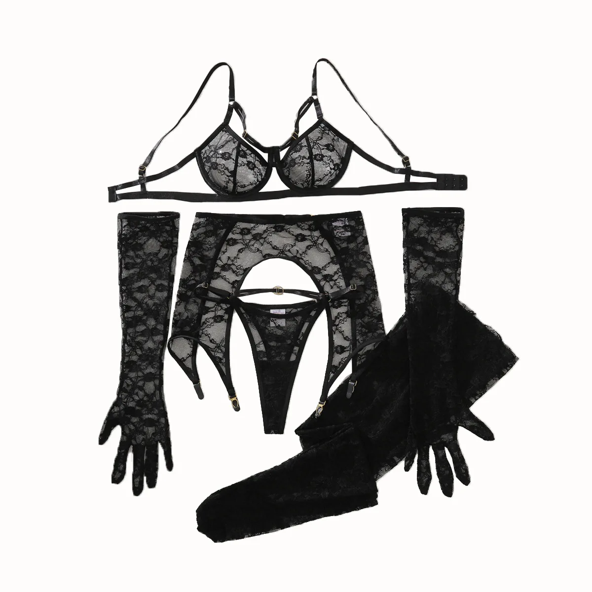 Lingerie Set 5 Piece for Women Elegant Lace Underwear Sheer See Through Thong Shaping Bodysuit with Stockings
Lingerie Set 5 Piece for Women Elegant Lace Underwear Sheer See Through Thong Shaping Bodysuit with Stockings
