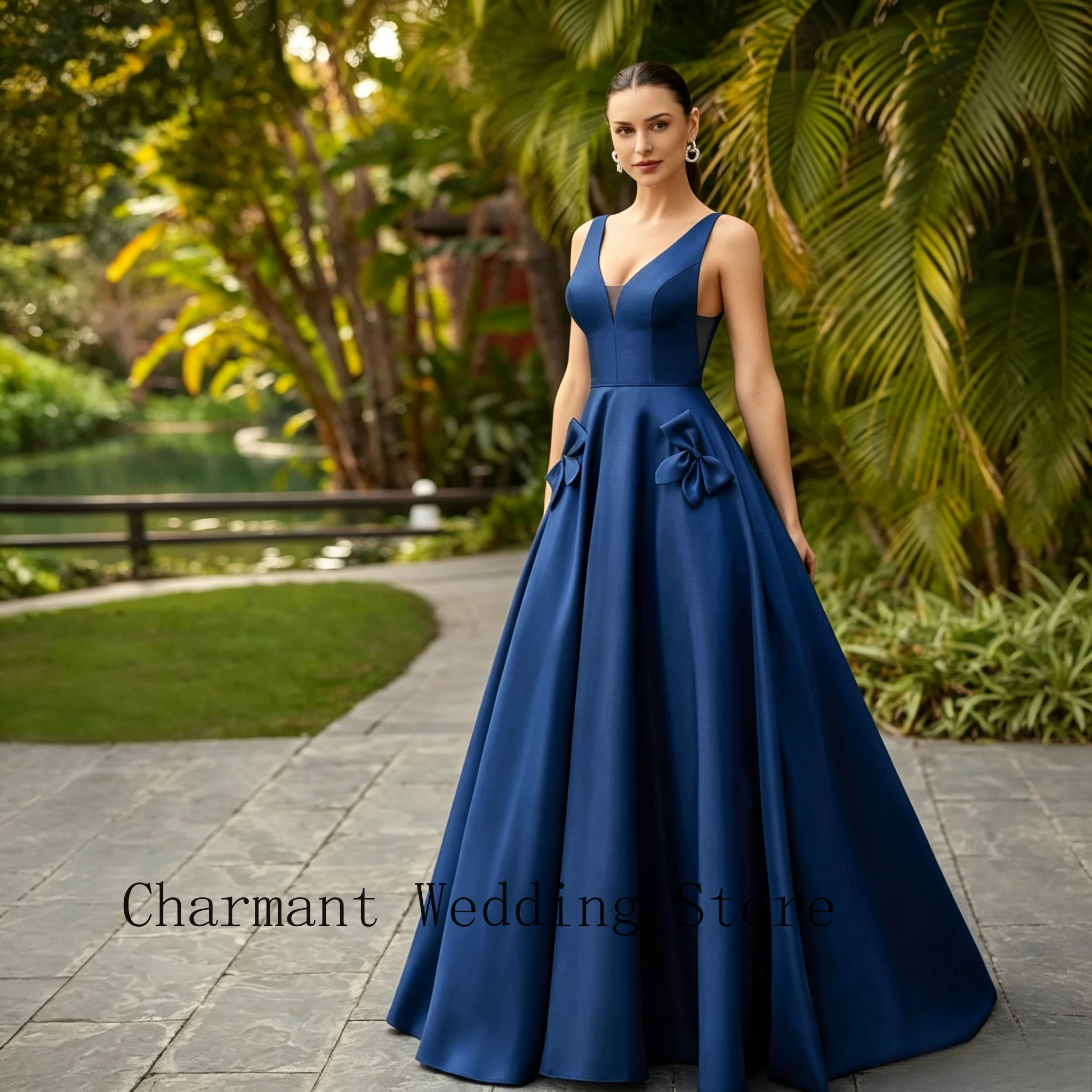 Formal Evening Dress with V-Neckline, Sleeveless Bodice with Illusion Panels, Voluminous Satin Ball Gown Skirt
Formal Evening Dress with V-Neckline, Sleeveless Bodice with Illusion Panels, Voluminous Satin Ball Gown Skirt