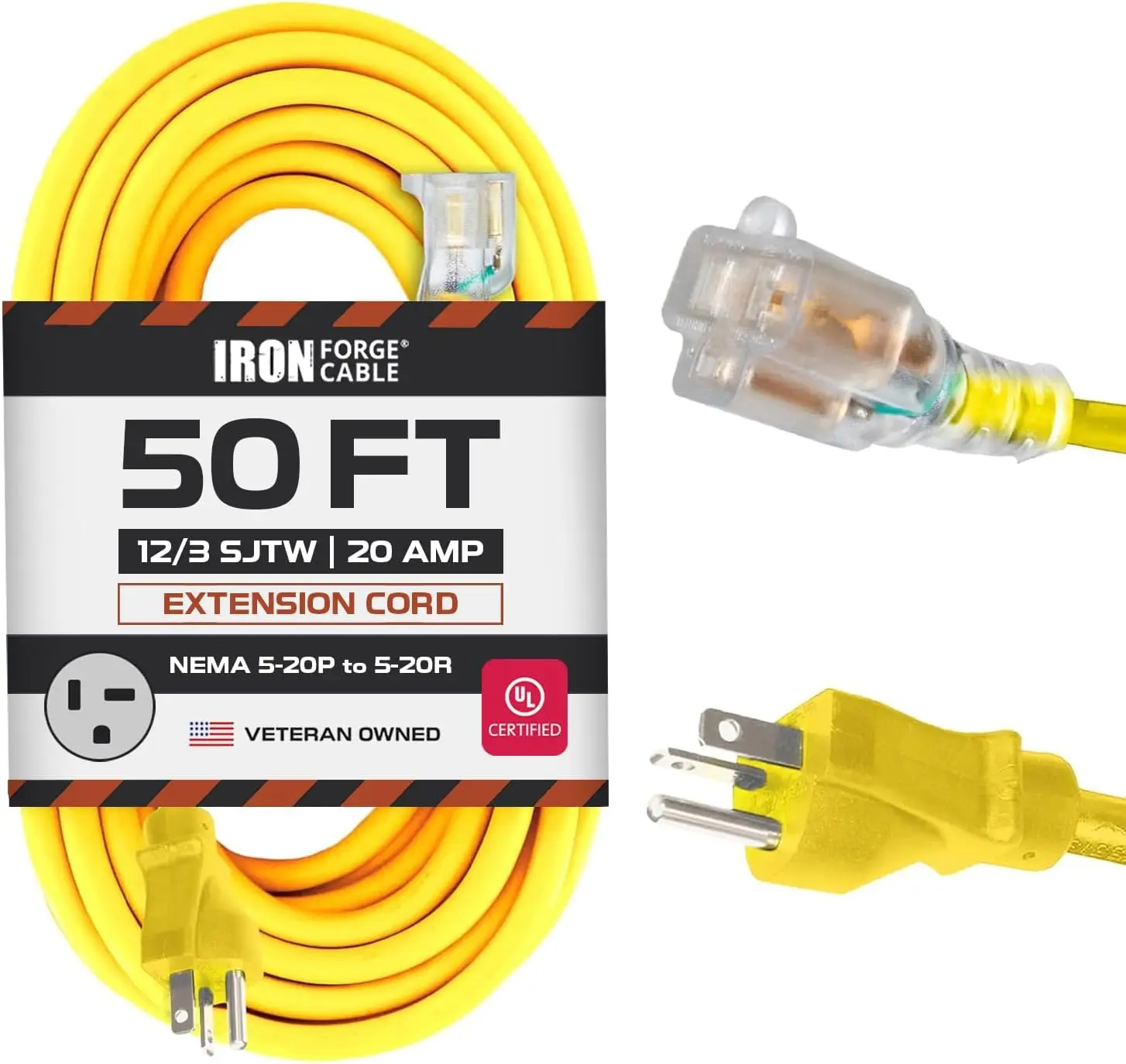 50 Ft Extension Cord - Nema 5-20 Extension Cord Heavy Duty 50 ft, 5-20P to 5-20R Lighted Yellow SJTW 12 Gauge Electric Cable
50 Ft Extension Cord - Nema 5-20 Extension Cord Heavy Duty 50 ft, 5-20P to 5-20R Lighted Yellow SJTW 12 Gauge Electric Cable