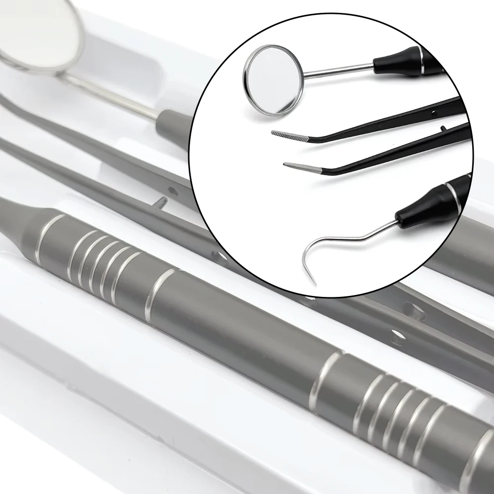 Professional Dental Kit with Mouth Mirror, Tweezers, and Curved Probe for Oral Examination and Teeth Cleaning
Professional Dental Kit with Mouth Mirror, Tweezers, and Curved Probe for Oral Examination and Teeth Cleaning