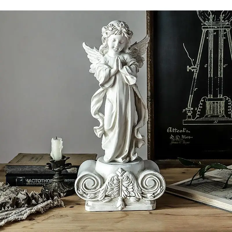 European Retro White Resin Angel Statue with Base Plaster Crafts Ornaments Coffee Table Desk Decoration Rustic Home Decor
European Retro White Resin Angel Statue with Base Plaster Crafts Ornaments Coffee Table Desk Decoration Rustic Home Decor