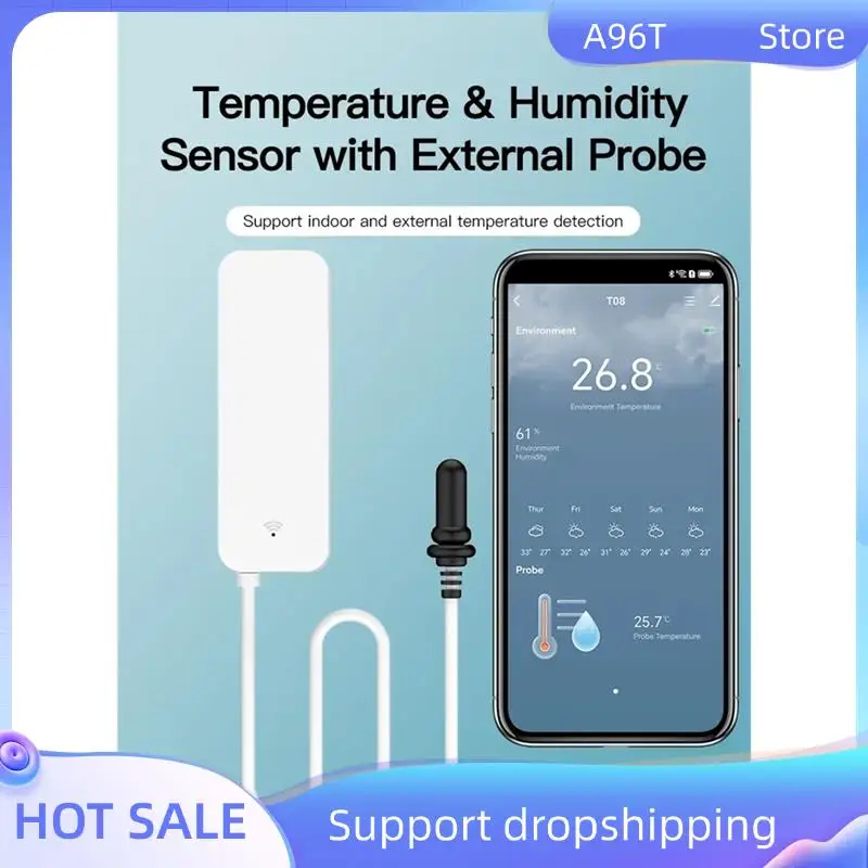 A96T Tuya Wi-Fi для умного дома, гигрометр, приложение для мониторинга температуры, влажности, датчик с внешним зондом для растений, аквариума
A96T Tuya Wi-Fi для умного дома, гигрометр, приложение для мониторинга температуры, влажности, датчик с внешним зондом для растений, аквариума