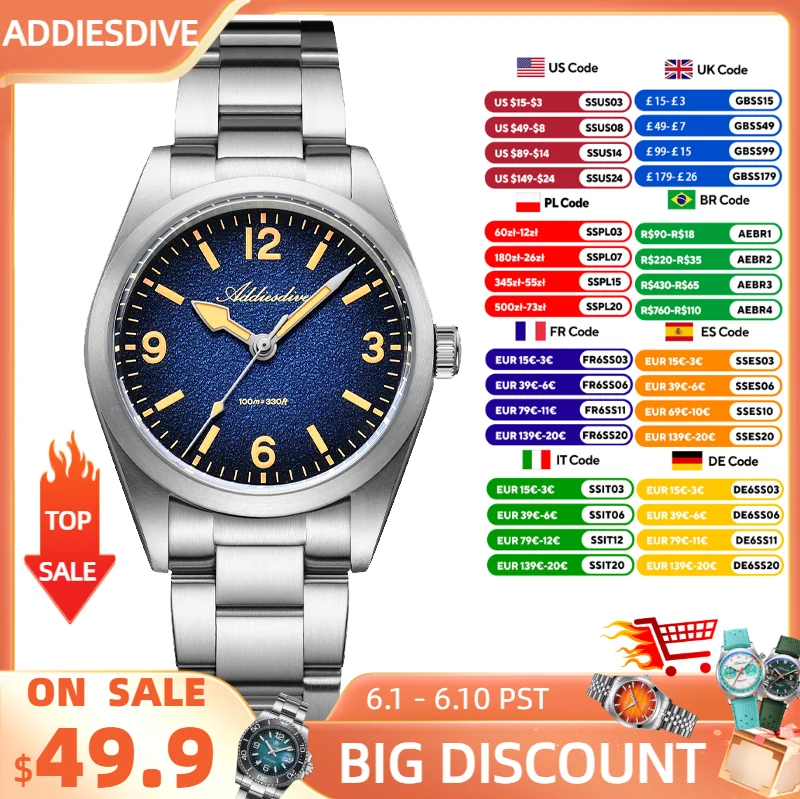 ADDIESDIVE New Watch Men Luxury Sapphire Ultra-thin 36mm Quartz Watch 100m Waterproof Luminous 316L Stainless Steel Watch AD2544
ADDIESDIVE New Watch Men Luxury Sapphire Ultra-thin 36mm Quartz Watch 100m Waterproof Luminous 316L Stainless Steel Watch AD2544