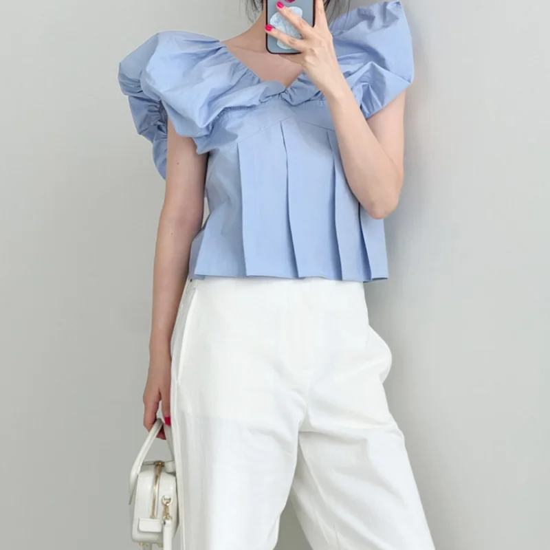 Sweet Collar Design Pleated Short Shirt Vest Flying Sleeve Two-Way Wear Korean Style Spring Autumn Winter Women's Sweater
Sweet Collar Design Pleated Short Shirt Vest Flying Sleeve Two-Way Wear Korean Style Spring Autumn Winter Women's Sweater