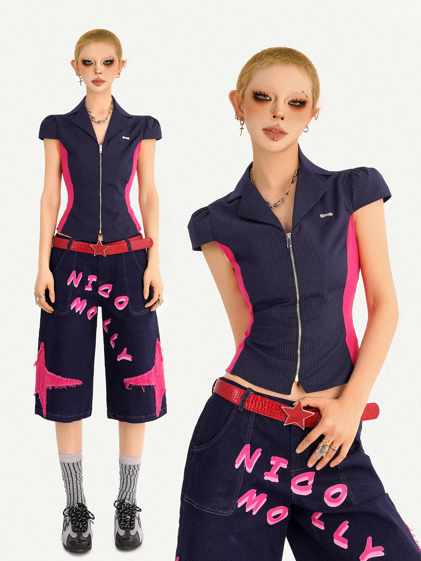 Slim Fit V-Neck Short Sleeve Shirt Women's Original Y2K Stripe Patchwork Waist-Cinching Top Fashionable Casual Summer Shirt
Slim Fit V-Neck Short Sleeve Shirt Women's Original Y2K Stripe Patchwork Waist-Cinching Top Fashionable Casual Summer Shirt