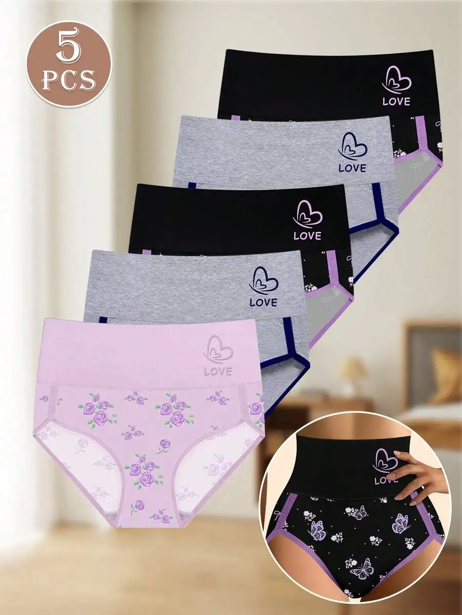 5 Pcs Womens Mid High Waist Panties Floral Letter Print Stretch Soft Breathable Tummy Control
5 Pcs Womens Mid High Waist Panties Floral Letter Print Stretch Soft Breathable Tummy Control