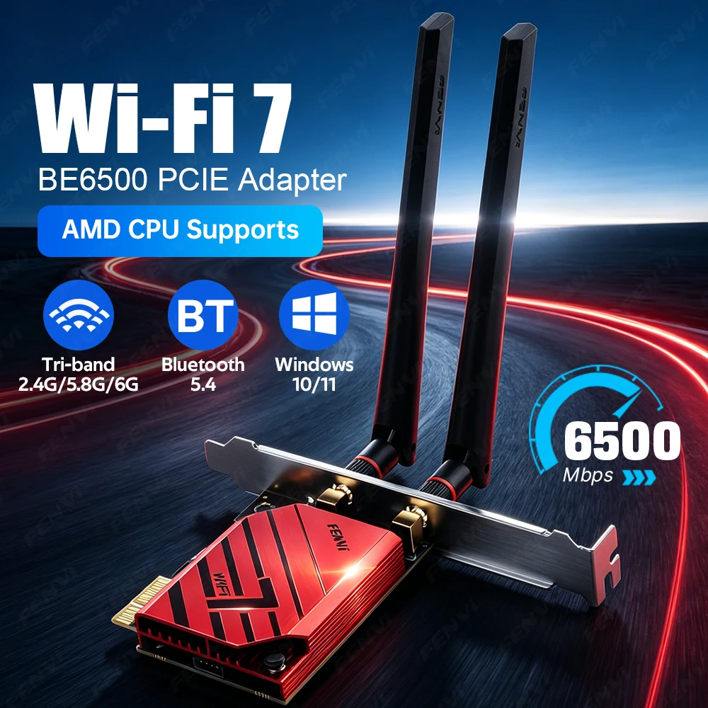 WiFi 7 MT7925 BE6500 PCIE Adapter BT5.4 Tri Band 2.4G/5Ghz/6Ghz 802.11BE 6500Mbps Wireless Network Card Adapter For AMD Win10/11
WiFi 7 MT7925 BE6500 PCIE Adapter BT5.4 Tri Band 2.4G/5Ghz/6Ghz 802.11BE 6500Mbps Wireless Network Card Adapter For AMD Win10/11
