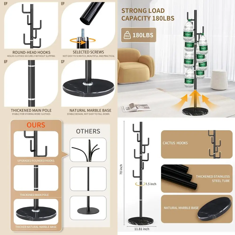 Прочная металлическая вешалка с 8 крючками и основанием из натурального мрамора для прихожей дома или офиса
Прочная металлическая вешалка с 8 крючками и основанием из натурального мрамора для прихожей дома или офиса