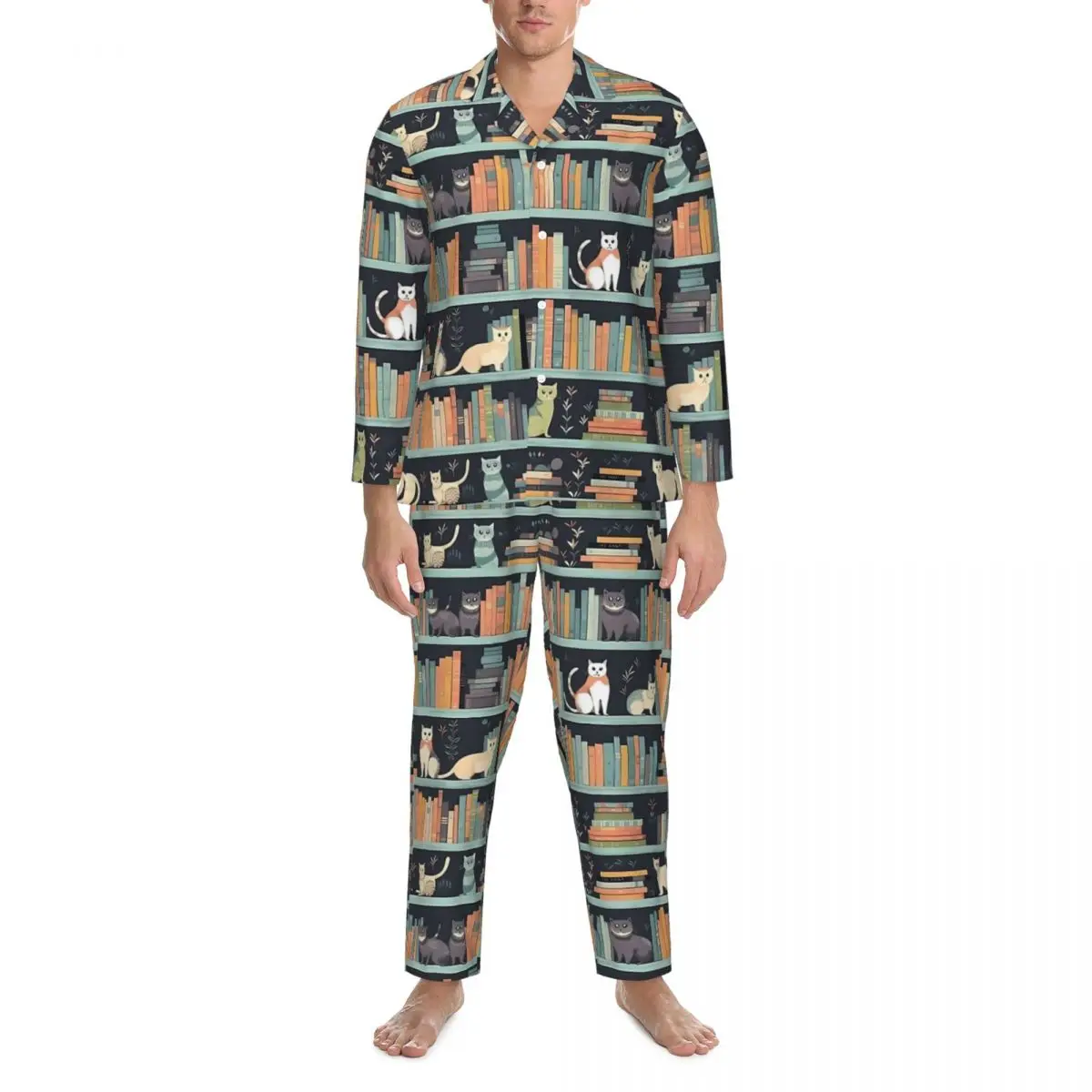 Pajamas Men Library Cat Leisure Sleepwear Cute Cats In Library Books 2 Pieces Vintage Pajama Sets Long Sleeve Lovely Home Suit
Pajamas Men Library Cat Leisure Sleepwear Cute Cats In Library Books 2 Pieces Vintage Pajama Sets Long Sleeve Lovely Home Suit