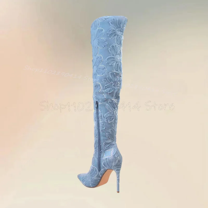 Blue Denim Floral Embroidery Pointed Toe Boots Side Zipper Women Shoes Thin High Heels Fashion Banquet 2026 Zapatos Para Mujere
Blue Denim Floral Embroidery Pointed Toe Boots Side Zipper Women Shoes Thin High Heels Fashion Banquet 2026 Zapatos Para Mujere