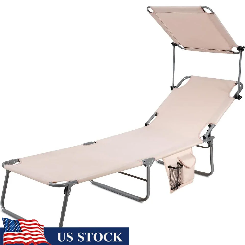 Foldable Beach Lounge Chair with Adjustable Canopy 5-Position Backrest Portable Tanning Chair Side Storage Pocket Patio Pool
Foldable Beach Lounge Chair with Adjustable Canopy 5-Position Backrest Portable Tanning Chair Side Storage Pocket Patio Pool