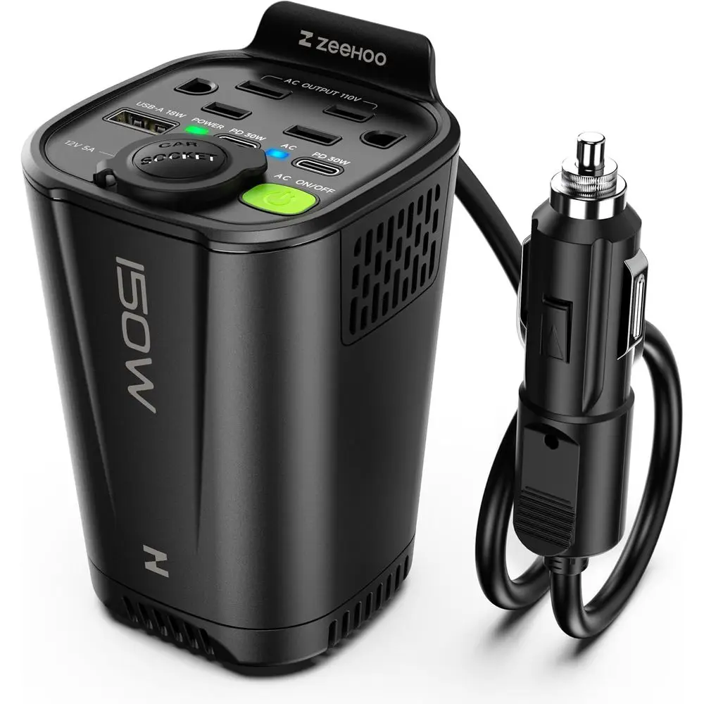 150W Car Power Inverter, 12V DC to 110V AC, 2 AC Outlets, 18W USB A, Dual 30W PD Car Adapter
150W Car Power Inverter, 12V DC to 110V AC, 2 AC Outlets, 18W USB A, Dual 30W PD Car Adapter