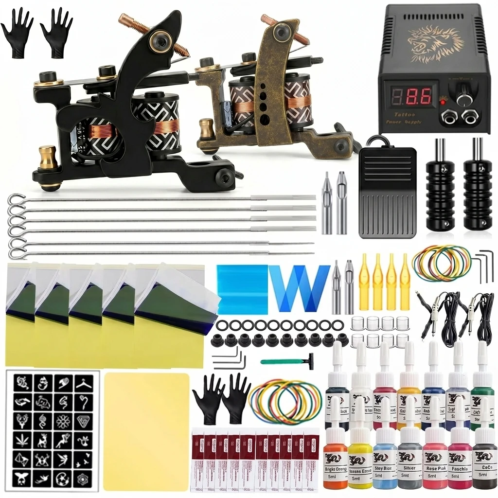 Complete Coils Tattoo Machine Kit Liner Shader Machine Power Supply Inks with Needles Accessories Set Tattoo Beginner Kit Supply
Complete Coils Tattoo Machine Kit Liner Shader Machine Power Supply Inks with Needles Accessories Set Tattoo Beginner Kit Supply