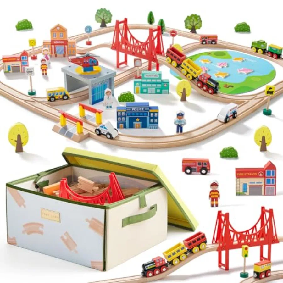 Wooden train set for home and classroom use, natural wood material, unfinished light brown color, includes 110pcs with folding
Wooden train set for home and classroom use, natural wood material, unfinished light brown color, includes 110pcs with folding