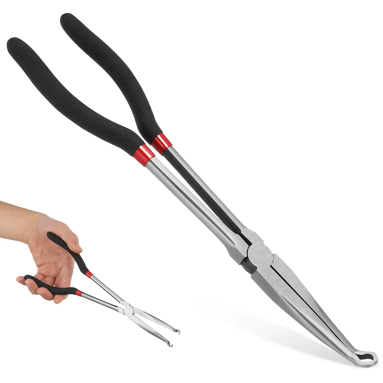 Long Reach Needle Nose Pliers with Bent Curved Head O-Shaped Tip for Electrical Disconnect Wiring Repair Long Arm Non-Slip Grip
Long Reach Needle Nose Pliers with Bent Curved Head O-Shaped Tip for Electrical Disconnect Wiring Repair Long Arm Non-Slip Grip