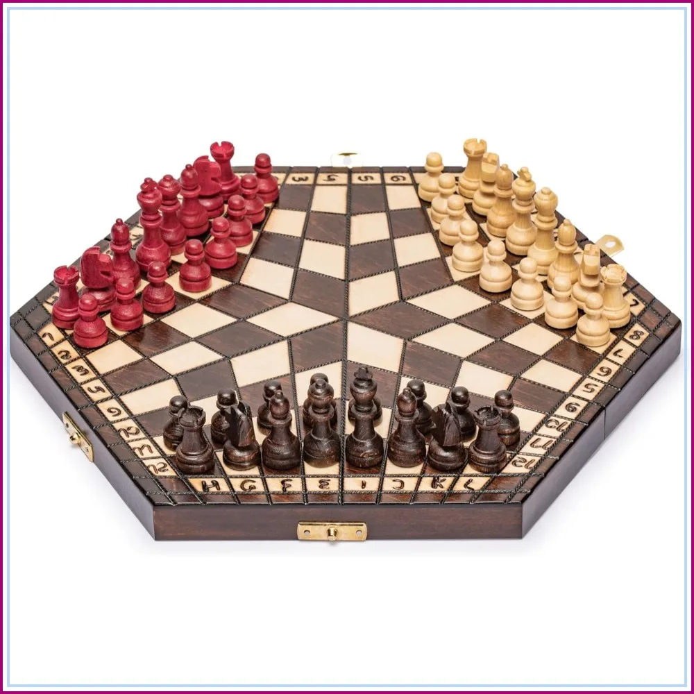 Wooden Three-Player Chess Set - 12 Inches - Foldable Board, Handcrafted Pieces, Felt-Lined Storage
Wooden Three-Player Chess Set - 12 Inches - Foldable Board, Handcrafted Pieces, Felt-Lined Storage