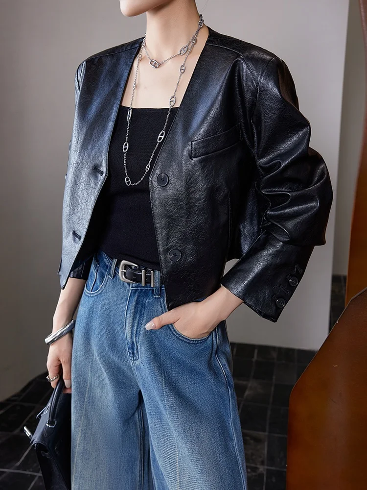 JWUNIQUE Women's Black round Neck PU Leather Jacket Spring Autumn Street Style Bomber Coat Commute Fashion Single Piece
JWUNIQUE Women's Black round Neck PU Leather Jacket Spring Autumn Street Style Bomber Coat Commute Fashion Single Piece