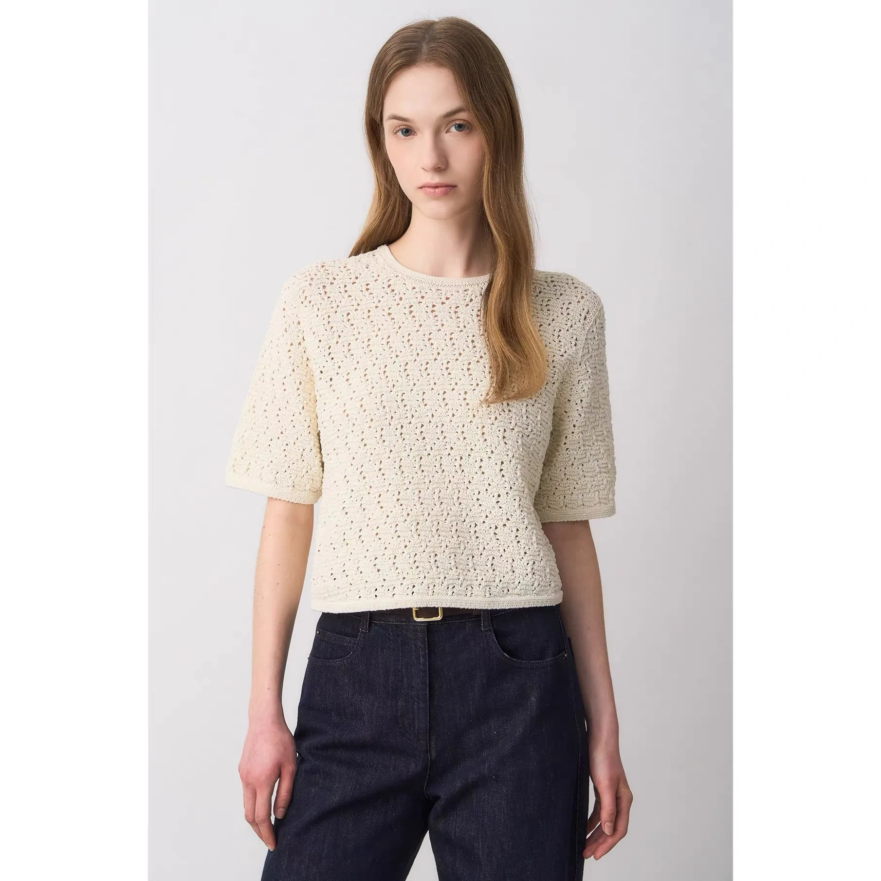 NingYao Spring Commute Style Slim Fit Knitted Short Sleeve round Neck Hollow out Pure Color Casual Women's Top
NingYao Spring Commute Style Slim Fit Knitted Short Sleeve round Neck Hollow out Pure Color Casual Women's Top