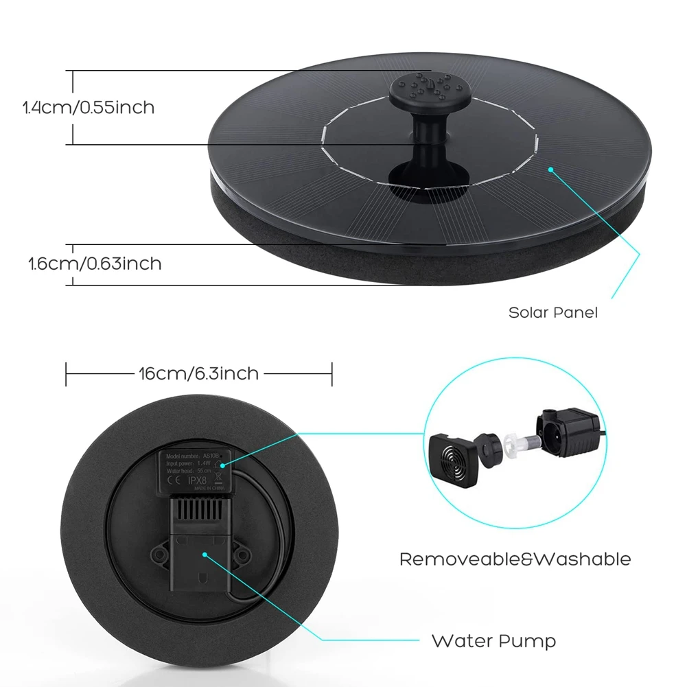 AT19-3.5W Solar Powered Bird Bath Fountain Pump, Free Standing Floating Fountain With Nozzle
AT19-3.5W Solar Powered Bird Bath Fountain Pump, Free Standing Floating Fountain With Nozzle