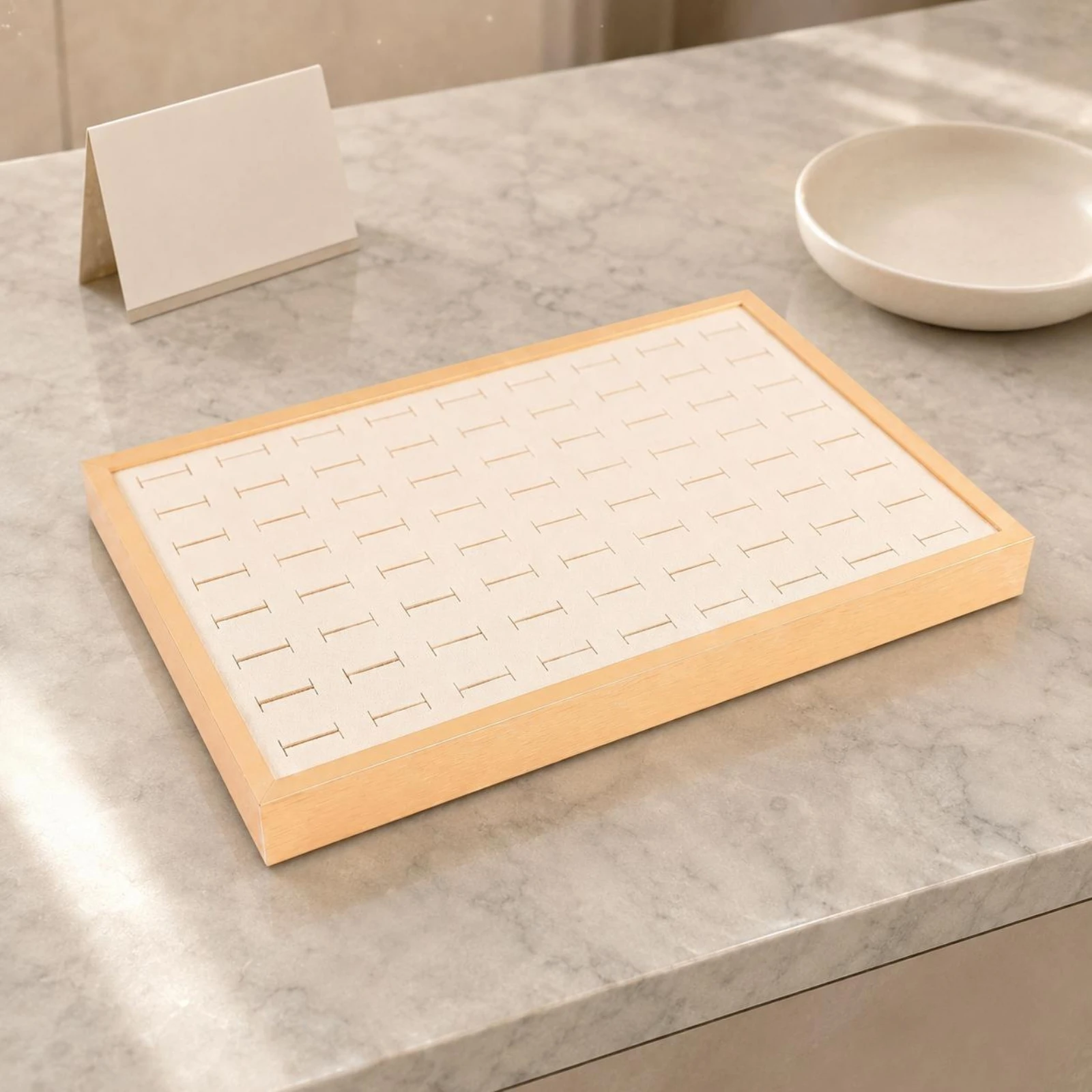 Ring-Shaped Display Tray Gold Rim Jewelry Display Tray Retail Showcase Cream Surface Framed
Ring-Shaped Display Tray Gold Rim Jewelry Display Tray Retail Showcase Cream Surface Framed