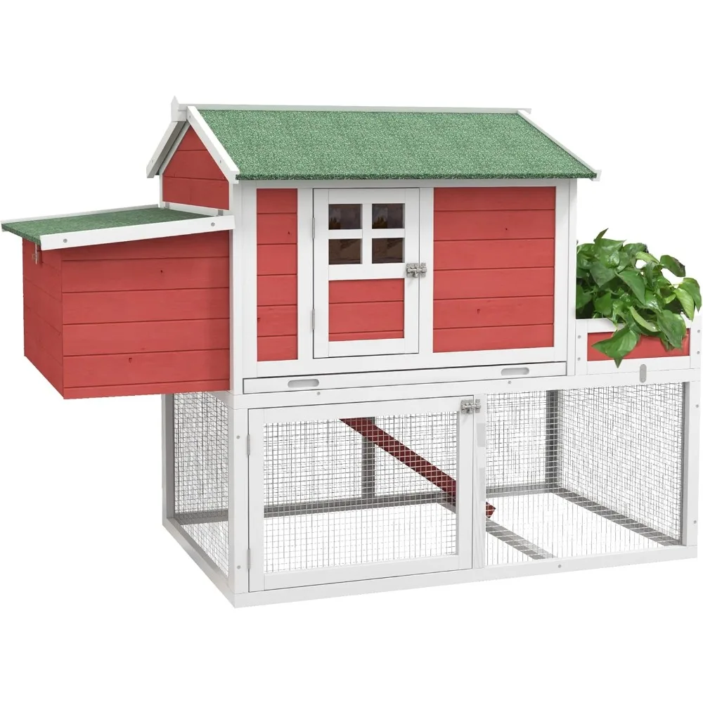 63" Wooden Chicken Coop Hen House Poultry Cage for Outdoor Backyard with Raised Garden Bed, Run Area, Nesting Box and Removable
63" Wooden Chicken Coop Hen House Poultry Cage for Outdoor Backyard with Raised Garden Bed, Run Area, Nesting Box and Removable