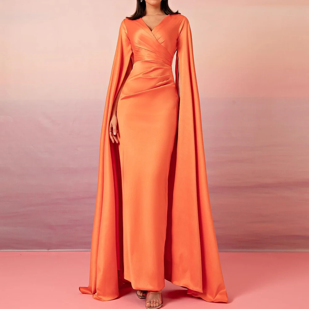 Customized Simple Satin Off the Shoulder Evening Dress Temperament V-Neck Straight Long Sleeves Floor Length Celebrity Gowns
Customized Simple Satin Off the Shoulder Evening Dress Temperament V-Neck Straight Long Sleeves Floor Length Celebrity Gowns
