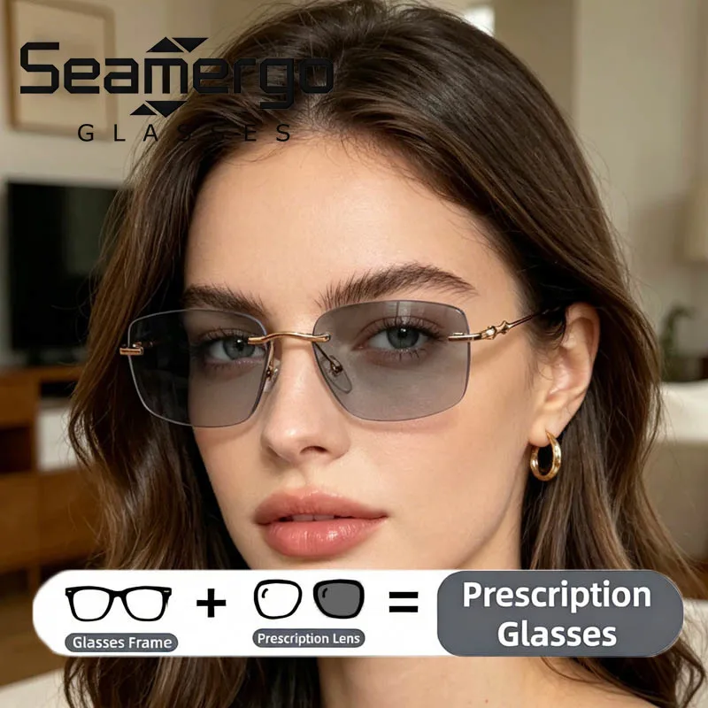 SEAMERGO Rimless Photochromic Glasses Men Women Elegant Near Far Sight Eyewear Luxury Customized Myopia Presbyopia 1.61 Index
SEAMERGO Rimless Photochromic Glasses Men Women Elegant Near Far Sight Eyewear Luxury Customized Myopia Presbyopia 1.61 Index