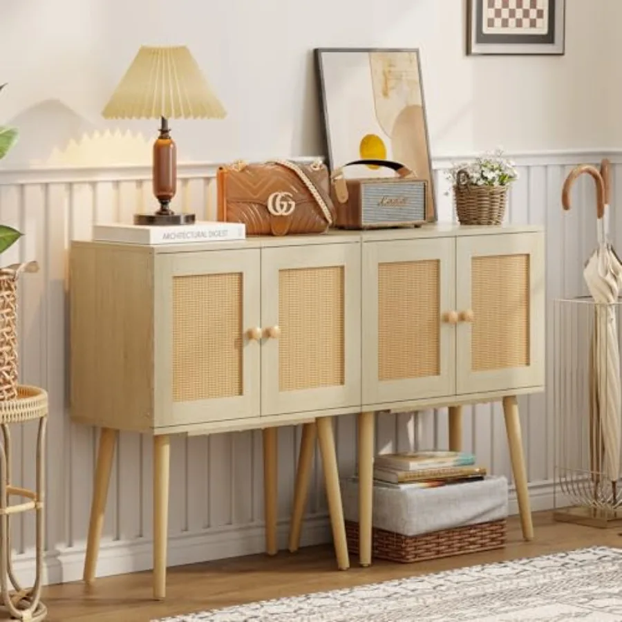 Sideboard Buffet Kitchen Storage Cabinet, Small Coffee Bar Cabinet with Rattan Doors and Tall Solid Wood Legs, Boho Accent Medi
Sideboard Buffet Kitchen Storage Cabinet, Small Coffee Bar Cabinet with Rattan Doors and Tall Solid Wood Legs, Boho Accent Medi