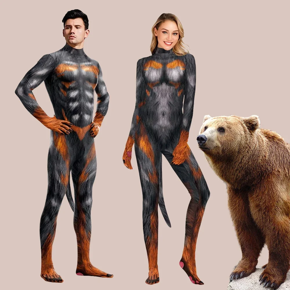 Brown Bear Jumpsuit Animal Costumes Halloween Couple Jumpsuit Cosplay Werewolf with Tail Men Boy Carnival Party Zentai Bodysuits
Brown Bear Jumpsuit Animal Costumes Halloween Couple Jumpsuit Cosplay Werewolf with Tail Men Boy Carnival Party Zentai Bodysuits