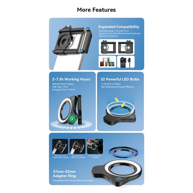 SQPP-10-20X Zoom Macro Lens + LED Fill Light Kit Universal Clamp HD Camera Lens Kit For Iphone Smartphones
SQPP-10-20X Zoom Macro Lens + LED Fill Light Kit Universal Clamp HD Camera Lens Kit For Iphone Smartphones