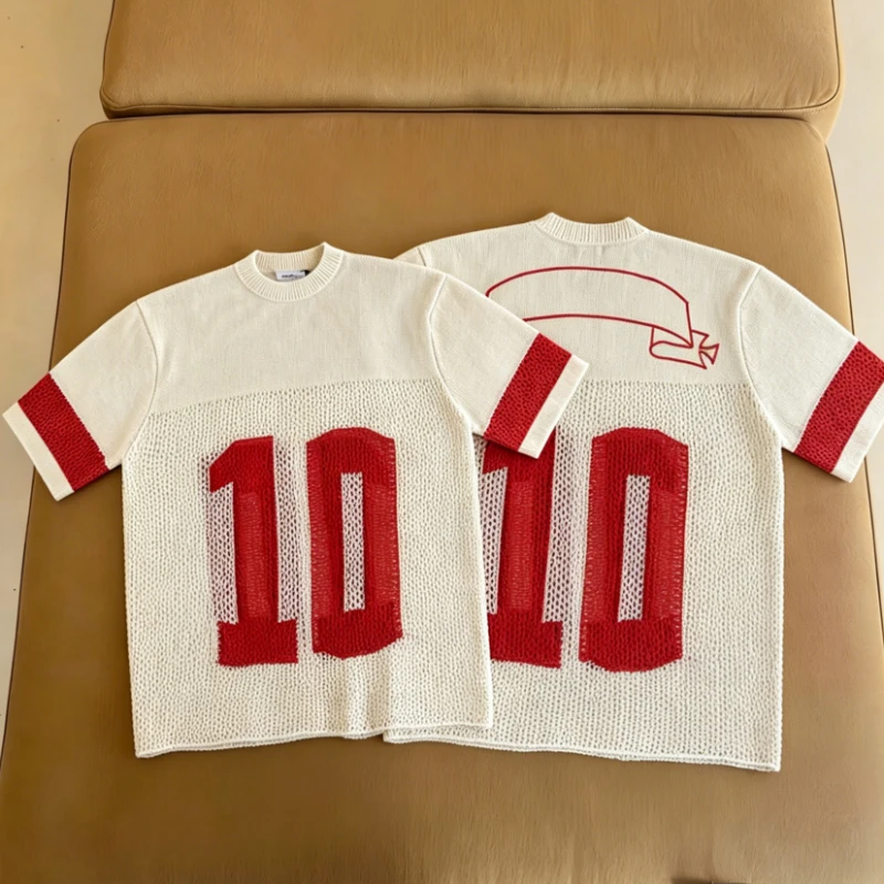 Summer 2026ask Hollow Out Splicing Knitted Sweater Hip Hop Short Sleeve T-Shirt Round Neck Letter Print Tee Tops
Summer 2026ask Hollow Out Splicing Knitted Sweater Hip Hop Short Sleeve T-Shirt Round Neck Letter Print Tee Tops