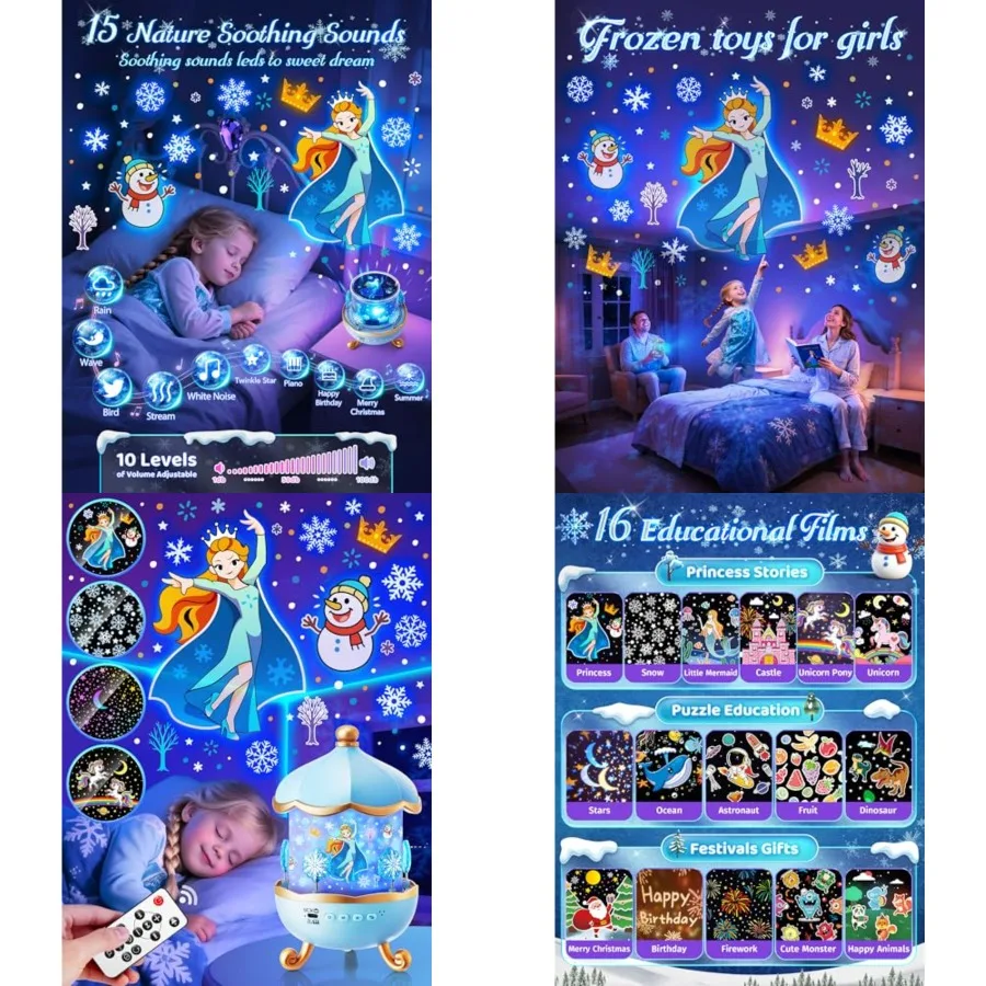 Frozen Toys, 15 Music+16 Films+315 Colors Night Light for,360°+Remote+Cordless Star Projector for Night Light Projector, Prince
Frozen Toys, 15 Music+16 Films+315 Colors Night Light for,360°+Remote+Cordless Star Projector for Night Light Projector, Prince