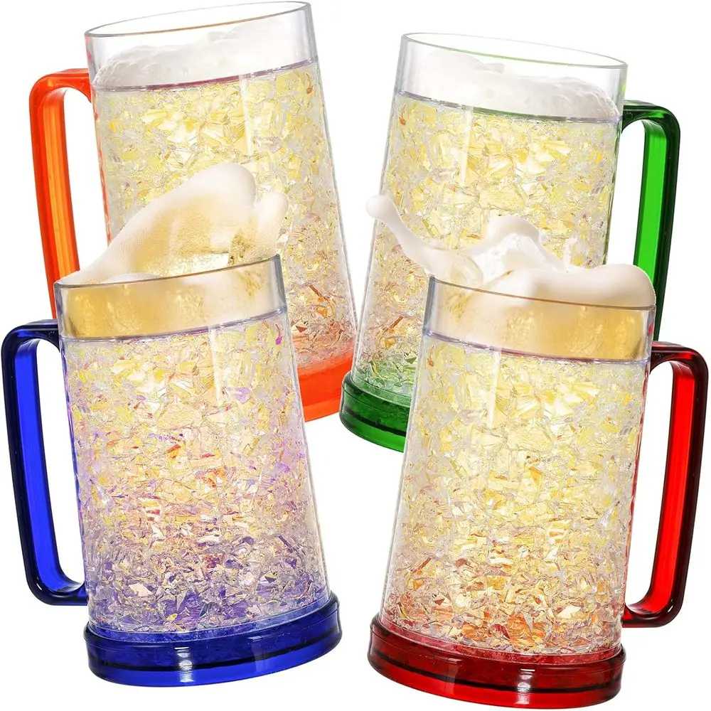 Double Wall Gel-Lined Ice Mugs, 4 Pack, Plastic with Handles, 16oz (Blue, Red, Orange, Green)
Double Wall Gel-Lined Ice Mugs, 4 Pack, Plastic with Handles, 16oz (Blue, Red, Orange, Green)
