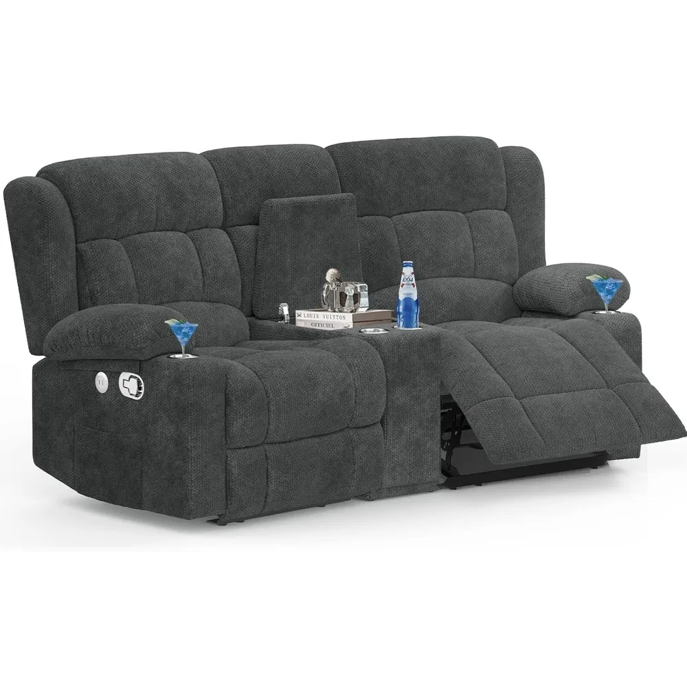 Recliner Sofa, Storage Console, Fabric Manual Pull Tab Loveseat with USB Charge Ports, Cup Holders, 2 Seater Curved Sofa
Recliner Sofa, Storage Console, Fabric Manual Pull Tab Loveseat with USB Charge Ports, Cup Holders, 2 Seater Curved Sofa