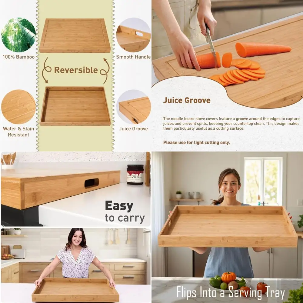 Natural Bamboo Noodle Board with Handles, Cutting Board, Serving Tray for Gas & Electric Burners, 29.21x21.22x2.12 Inner Size
Natural Bamboo Noodle Board with Handles, Cutting Board, Serving Tray for Gas & Electric Burners, 29.21x21.22x2.12 Inner Size