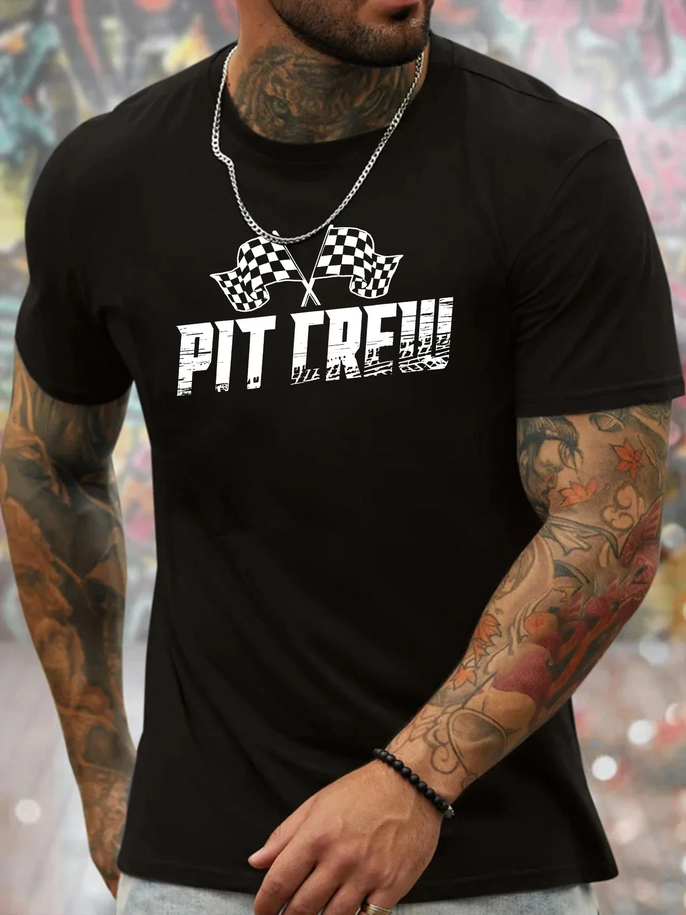 Mens Polyester Crew Neck T-Shirt with Geometric Pit Crew Racing Print Casual Knit Fabric Top with Short Sleeves for Summer
Mens Polyester Crew Neck T-Shirt with Geometric Pit Crew Racing Print Casual Knit Fabric Top with Short Sleeves for Summer