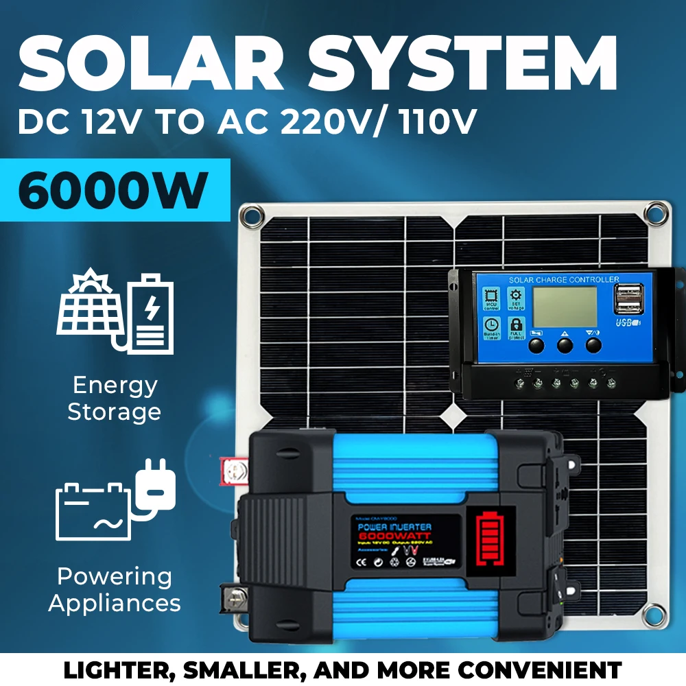 Solar System for Home Complete Kit 6000W Power Inverter 30A Solar Controller 200W Solar Panel for Outdoor Power Camping RV Car
Solar System for Home Complete Kit 6000W Power Inverter 30A Solar Controller 200W Solar Panel for Outdoor Power Camping RV Car