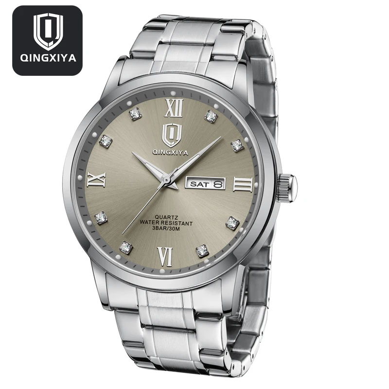QINGXIYA Fashion Grey Mens Watches Top Brand Luxury Diamond Quartz Watch for Men Stainless Steel Waterproof Week Date Men Watch
QINGXIYA Fashion Grey Mens Watches Top Brand Luxury Diamond Quartz Watch for Men Stainless Steel Waterproof Week Date Men Watch