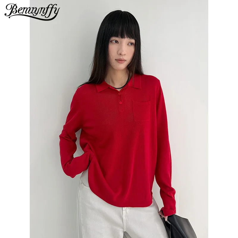 Benuynffy Solid Color Polo Collar Long Sleeve T Shirt Women 2026 Spring New Korean Casual All-Match Female Pockets Tee Top
Benuynffy Solid Color Polo Collar Long Sleeve T Shirt Women 2026 Spring New Korean Casual All-Match Female Pockets Tee Top