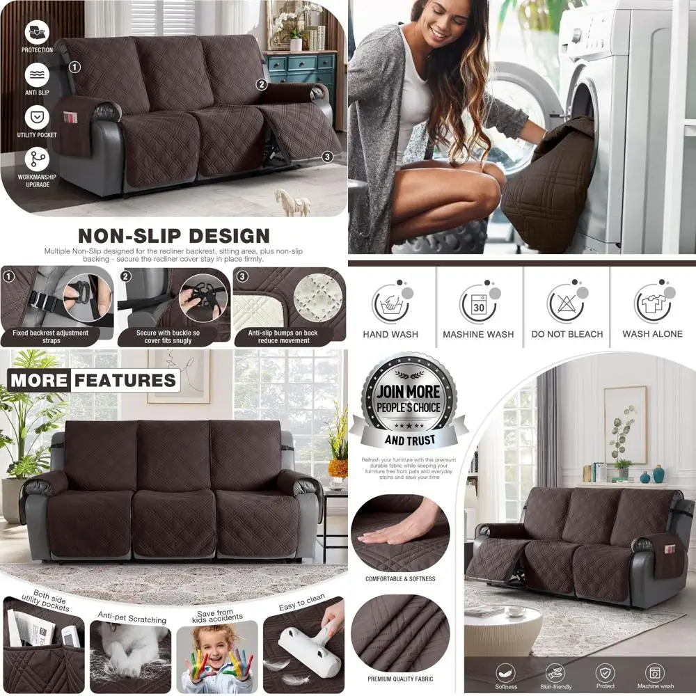100% Waterproof 3-Seat Recliner Sofa Cover, Non-Slip Couch Cover with Straps, Washable for Kids and Pets (Chocolate)
100% Waterproof 3-Seat Recliner Sofa Cover, Non-Slip Couch Cover with Straps, Washable for Kids and Pets (Chocolate)