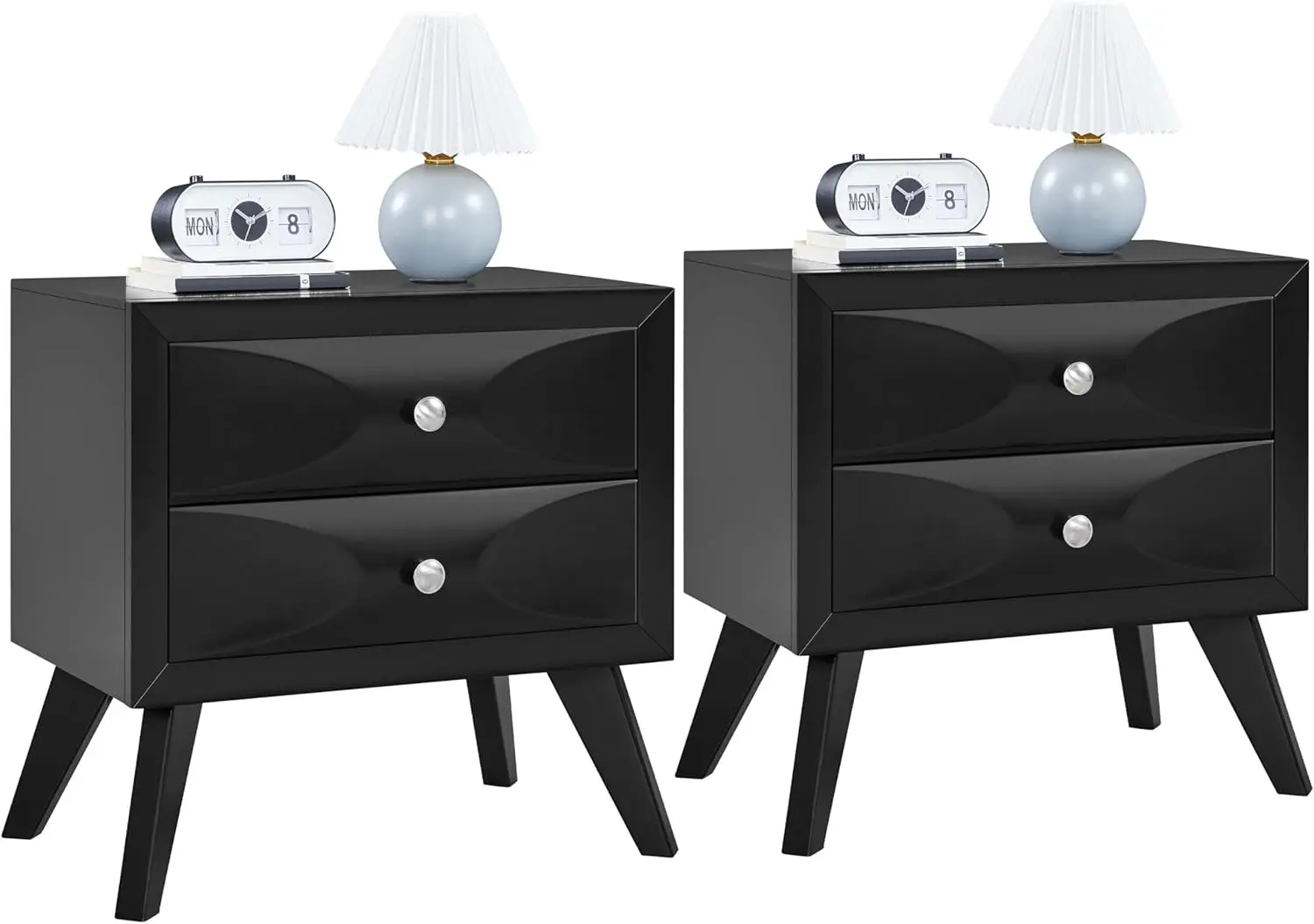 Set of 2 Nightstands, Almost Fully Assembled, 2 Drawers, Solid Wood Legs, Modern Side Tables, 24.5"L x 15"W x 23.5"H, Black
Set of 2 Nightstands, Almost Fully Assembled, 2 Drawers, Solid Wood Legs, Modern Side Tables, 24.5"L x 15"W x 23.5"H, Black
