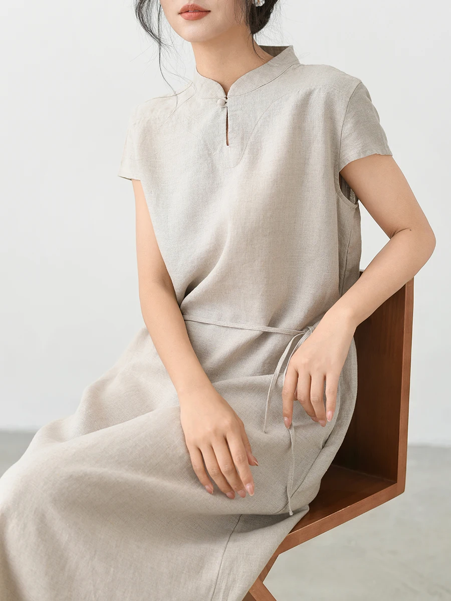Retro Chinese Style New Dress Young Women's Linen Wind Zen Women's Tea Costume Summer Short Sleeve Midi Dress
Retro Chinese Style New Dress Young Women's Linen Wind Zen Women's Tea Costume Summer Short Sleeve Midi Dress